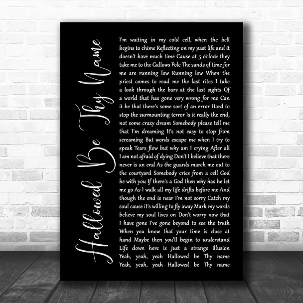 Iron Maiden Hallowed Be Thy Name Black Script Song Lyric Music Poster Print