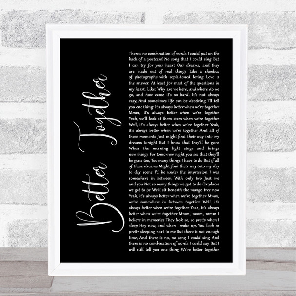 Jack Johnson Better Together Black Script Song Lyric Music Poster Print