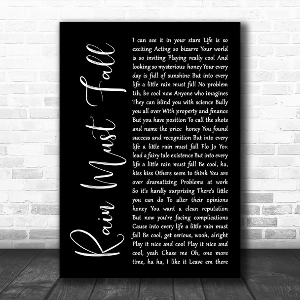 Queen Rain Must Fall Black Script Song Lyric Music Poster Print