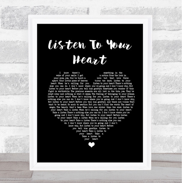 Roxette Listen To Your Heart Black Heart Song Lyric Music Wall Art Print