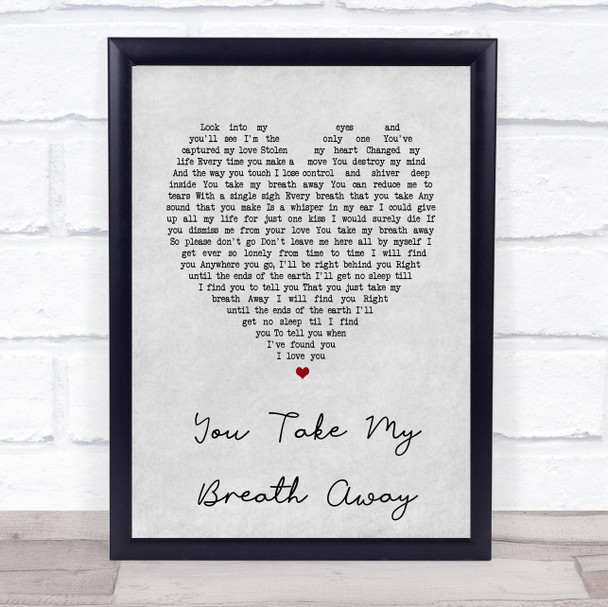 Queen You Take My Breath Away Grey Heart Song Lyric Music Poster Print