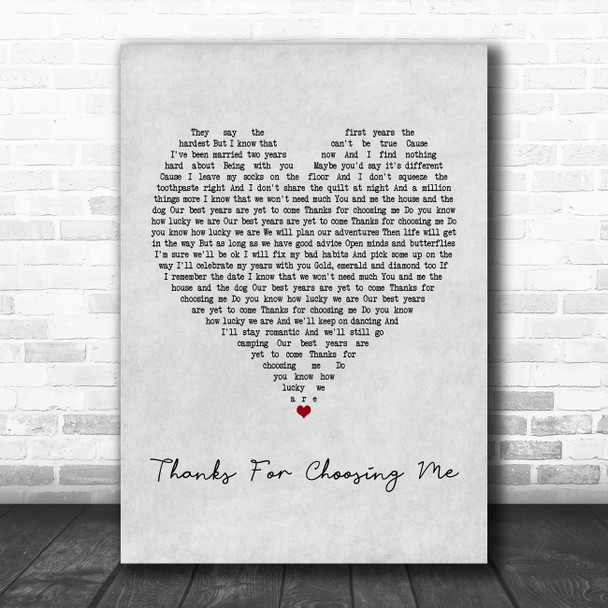 Lucy Spraggan Thanks For Choosing Me Grey Heart Song Lyric Music Poster Print