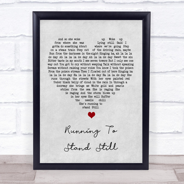 U2 Running To Stand Still Grey Heart Song Lyric Music Poster Print
