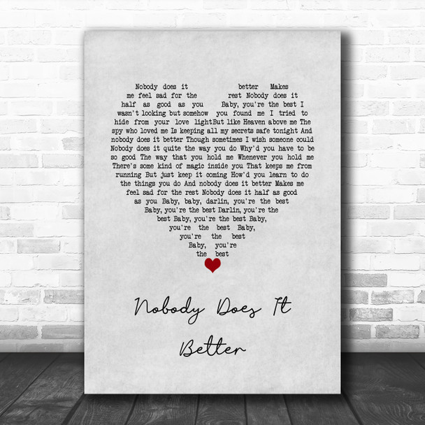 Carly Simon Nobody Does It Better Grey Heart Song Lyric Music Poster Print