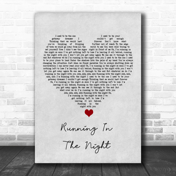 FM84 Running In The Night Grey Heart Song Lyric Music Poster Print