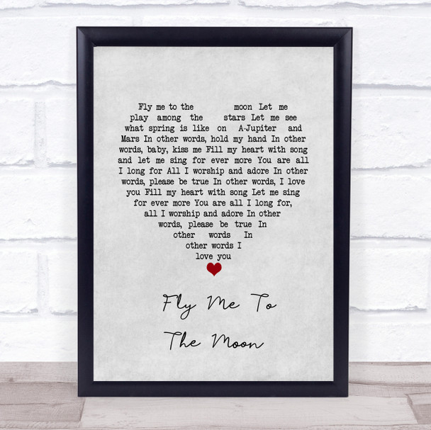 Frank Sinatra Fly Me To The Moon Grey Heart Song Lyric Music Poster Print