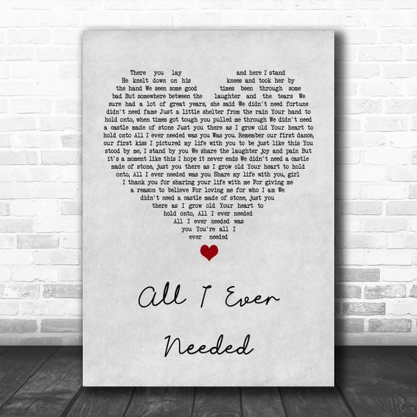 Bret Michaels All I Ever Needed Grey Heart Song Lyric Music Poster Print