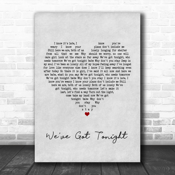 Bob Seger We've Got Tonight Grey Heart Song Lyric Music Poster Print