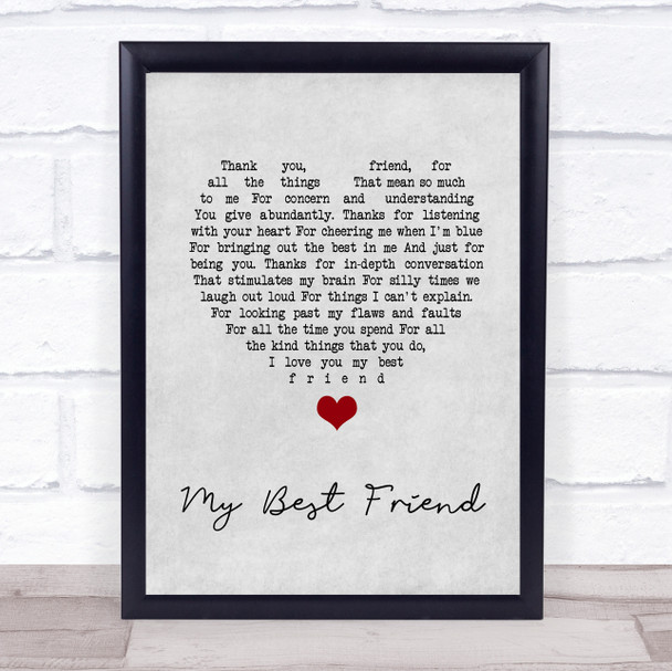 NA My Best Friend Grey Heart Song Lyric Music Poster Print