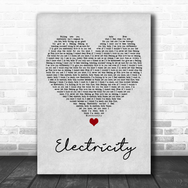 Silk City & Dua Lipa Electricity Grey Heart Song Lyric Music Poster Print