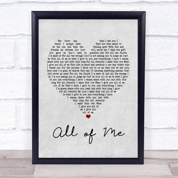 Mr. Blake All of Me Grey Heart Song Lyric Music Poster Print