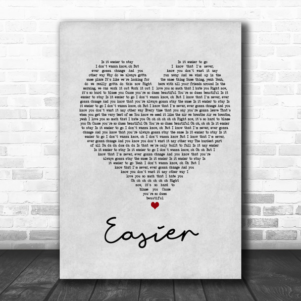 5 Seconds Of Summer Easier Grey Heart Song Lyric Music Poster Print