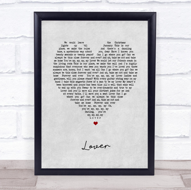 Taylor Swift Lover Grey Heart Song Lyric Music Poster Print