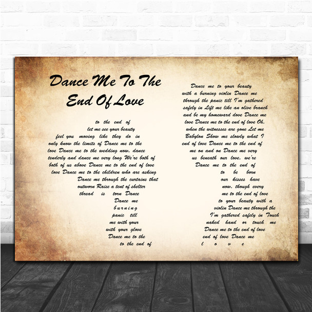 Leonard Cohen Dance Me to the End of Love Man Lady Couple Song Lyric Music Poster Print