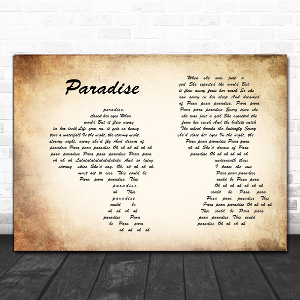 Coldplay Paradise Man Lady Couple Song Lyric Music Poster Print