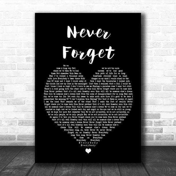 Take That Never Forget Black Heart Song Lyric Music Wall Art Print