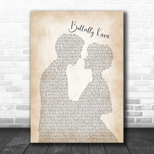 Bob Carlisle Butterfly Kisses Man Lady Bride Groom Wedding Song Lyric Music Poster Print
