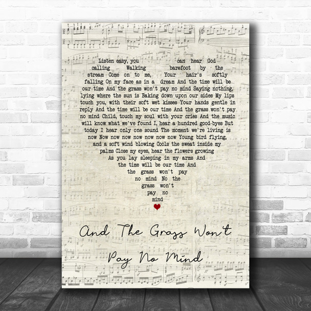 Elvis And The Grass Won't Pay No Mind Script Heart Song Lyric Music Poster Print