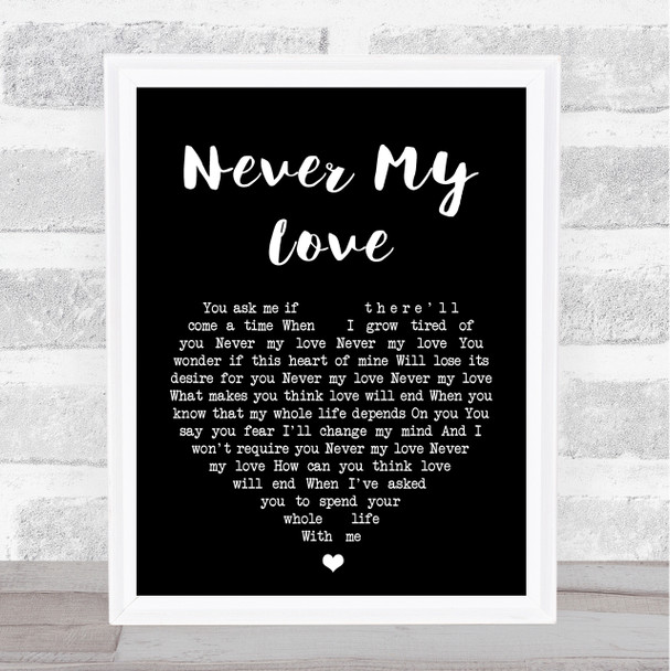 The Association Never my love Black Heart Song Lyric Music Wall Art Print