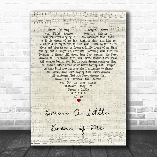 Doris Day Dream A Little Dream of Me Script Heart Song Lyric Music Poster Print