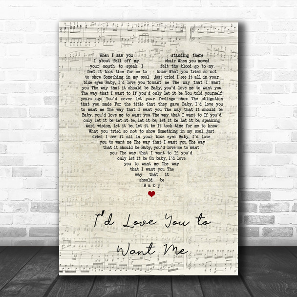 John Holt Id Love You to Want Me Script Heart Song Lyric Music Poster Print