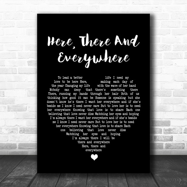 The Beatles Here, There And Everywhere Black Heart Song Lyric Music Wall Art Print