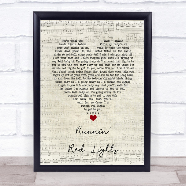 The Cadillac Three Runnin' Red Lights Script Heart Song Lyric Music Poster Print
