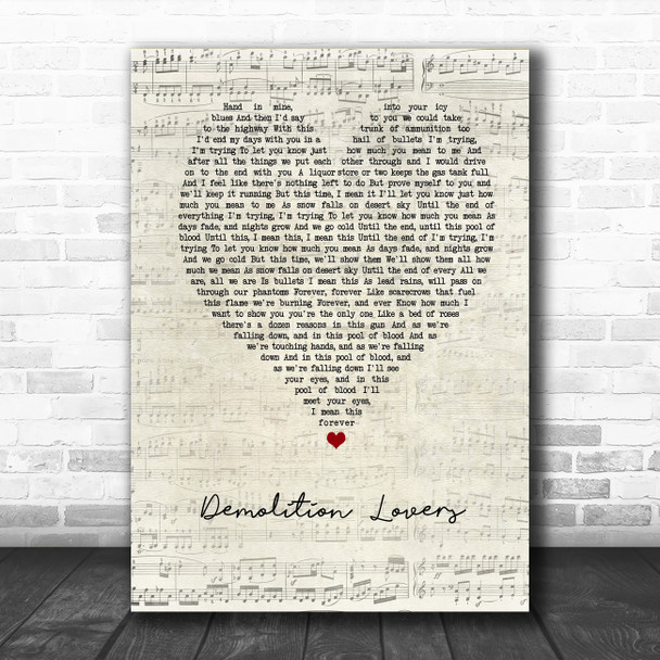 My Chemical Romance Demolition Lovers Script Heart Song Lyric Music Poster Print