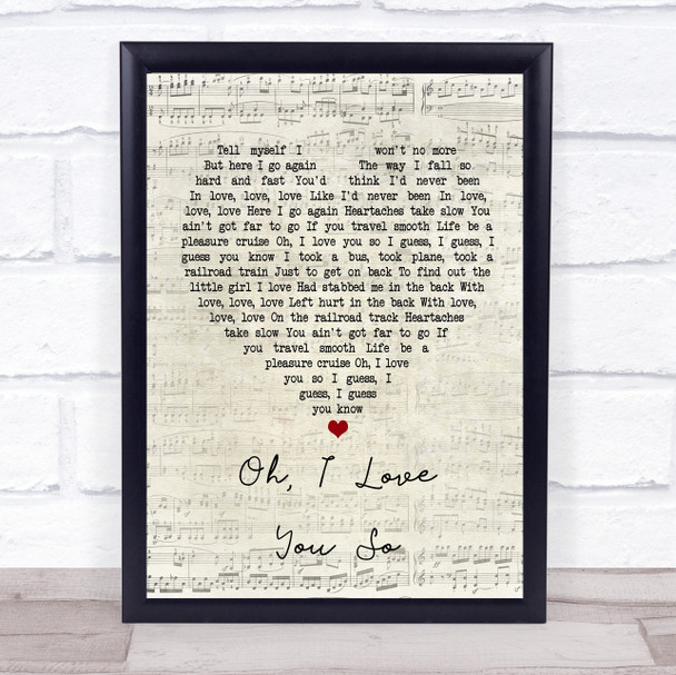 Preston Smith Oh, I Love You So Script Heart Song Lyric Music Poster Print