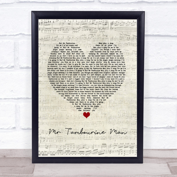 Bob Dylan Mr Tambourine Man Script Heart Song Lyric Music Poster Print