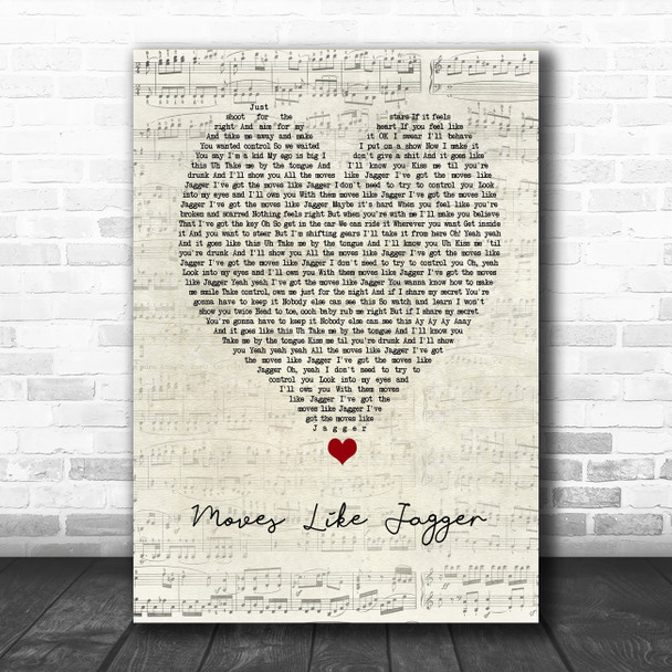 Maroon 5 Moves Like Jagger Script Heart Song Lyric Music Poster Print