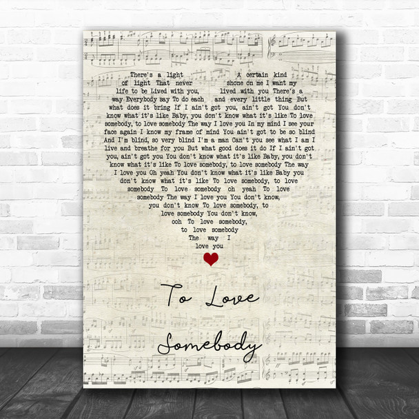 Michael Bolton To Love Somebody Script Heart Song Lyric Music Poster Print