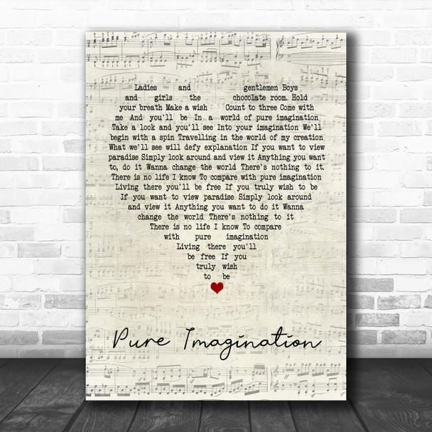 Gene Wilder Pure Imagination Script Heart Song Lyric Music Poster Print