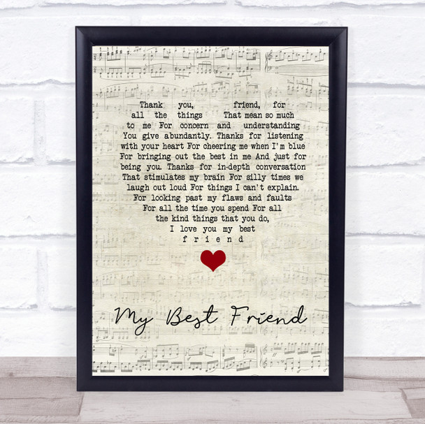 NA My Best Friend Script Heart Song Lyric Music Poster Print