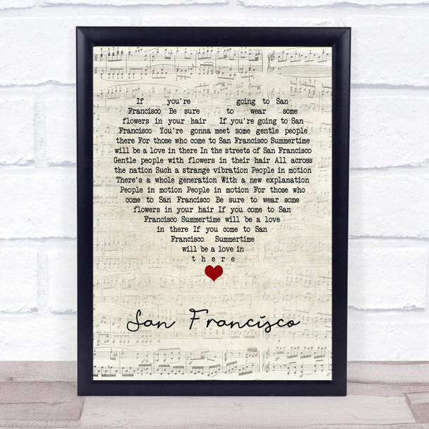Scott McKenzie San Francisco Script Heart Song Lyric Music Poster Print Scott McKenzie San Francisco Script Heart Song Lyric Music Poster Print