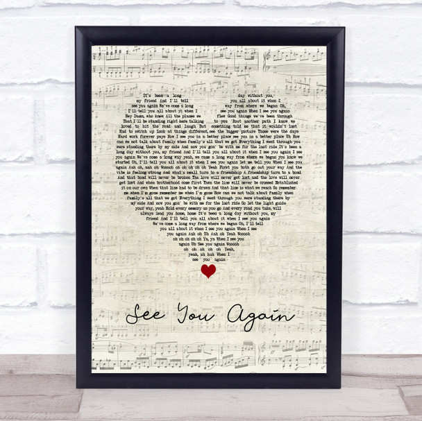 Wiz Khalifa See You Again Script Heart Song Lyric Music Poster Print