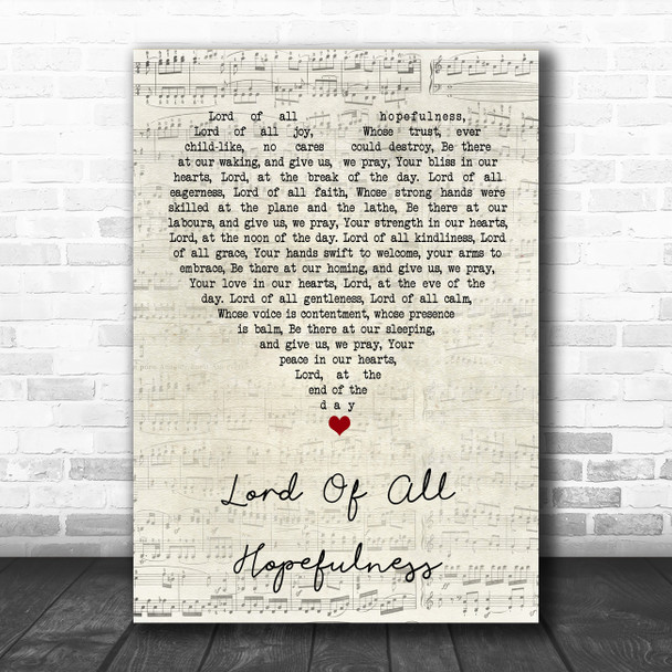 Lord of all hopefulness Jan Struther Script Heart Song Lyric Music Poster Print