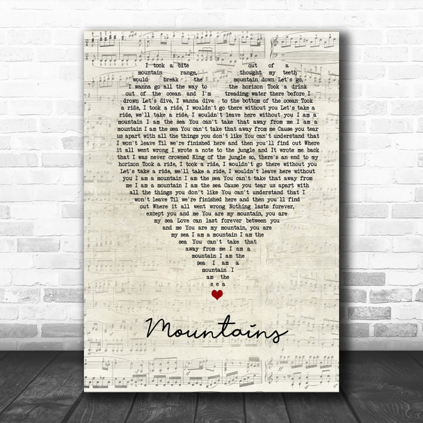 Biffy Clyro Mountains Script Heart Song Lyric Music Poster Print