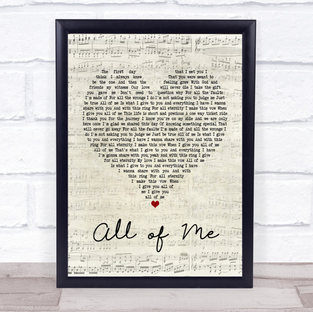 Mr. Blake All of Me Script Heart Song Lyric Music Poster Print