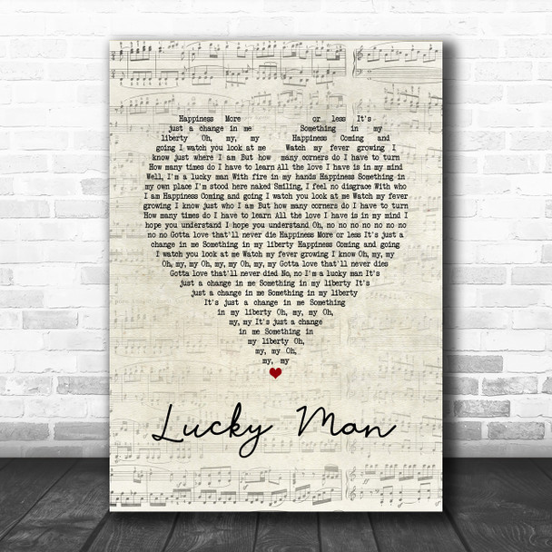 The Verve Lucky Man Script Heart Song Lyric Music Poster Print