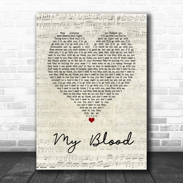 Twenty One Pilots My Blood Script Heart Song Lyric Music Poster Print