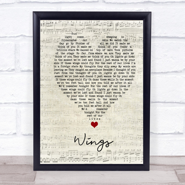 Birdy Wings Script Heart Song Lyric Music Poster Print