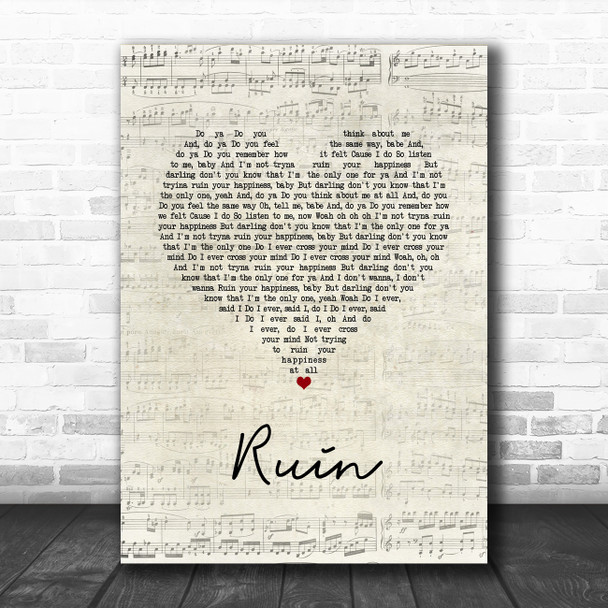 Shawn Mendes Ruin Script Heart Song Lyric Music Poster Print