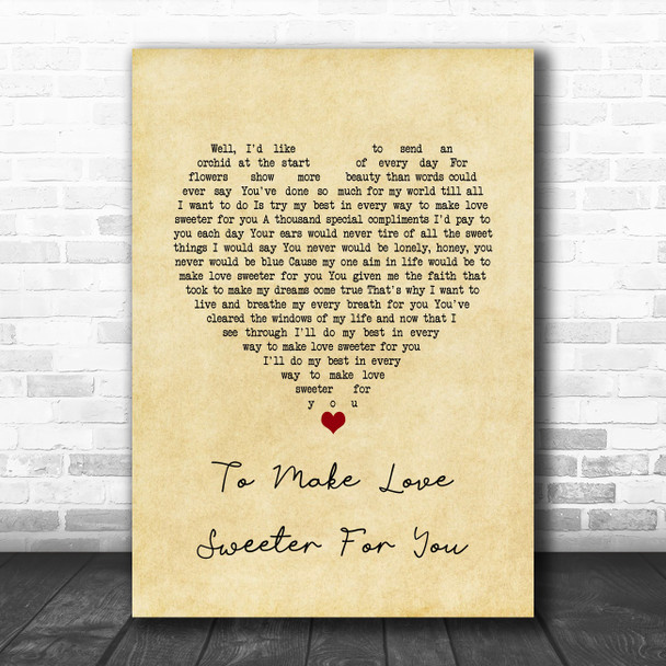 Jerry Lee Lewis To Make Love Sweeter For You Vintage Heart Song Lyric Music Poster Print