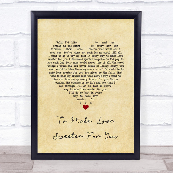 Jerry Lee Lewis To Make Love Sweeter For You Vintage Heart Song Lyric Music Poster Print