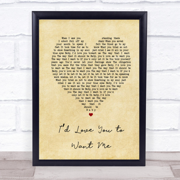 John Holt Id Love You to Want Me Vintage Heart Song Lyric Music Poster Print