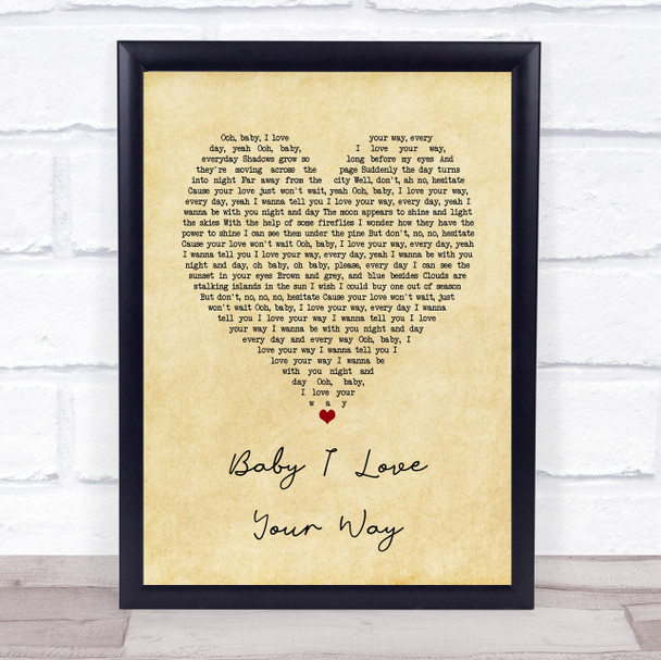 Big Mountain Baby I Love Your Way Vintage Heart Song Lyric Music Poster Print