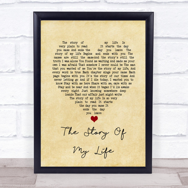 Neil Diamond The Story Of My Life Vintage Heart Song Lyric Music Poster Print