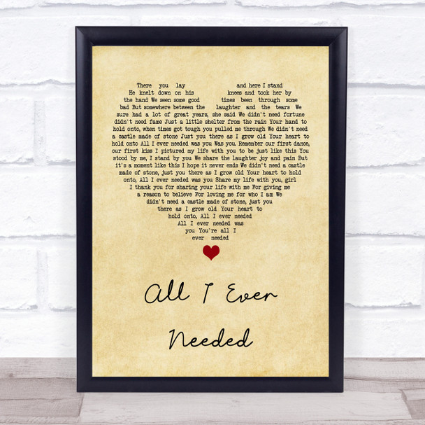 Bret Michaels All I Ever Needed Vintage Heart Song Lyric Music Poster Print