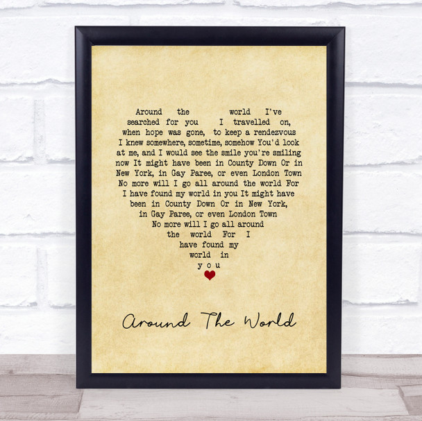 Nat King Cole Around The World Vintage Heart Song Lyric Music Poster Print
